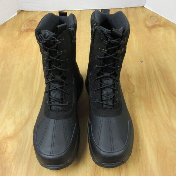 UGG Emmett Waterproof Leather Duck Boots Hi Sz 12 Black Lug Sole Winter Snow NWT - Picture 3 of 12